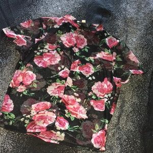 Flower Print Sheer Mock Neck Top